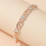 Chain Heart Rhinestone Bracelet Silver Adjustable Femme Party