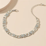 Chain Heart Rhinestone Bracelet Silver Adjustable Femme Party