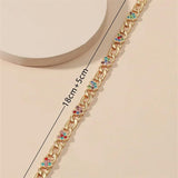 Chain Heart Rhinestone Bracelet Silver Adjustable Femme Party