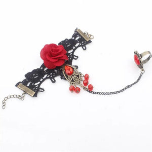 Europe America Retro Lace Red Rose Metal Bracelet Show Temperament