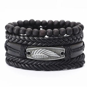 Guitar Leaf Charm Leather Bracelets Set Men Women Jewelry