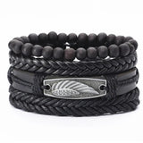 Guitar Leaf Charm Leather Bracelets Set Men Women Jewelry