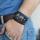 Guitar Leaf Charm Leather Bracelets Set Men Women Jewelry