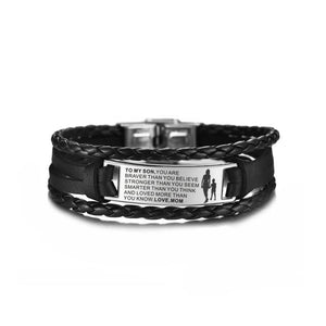 Stainless Steel Leather Bracelet LOVE MOM TO MY SON Adjustable