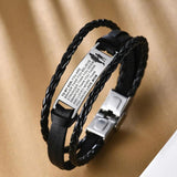 Stainless Steel Leather Bracelet LOVE MOM TO MY SON Adjustable
