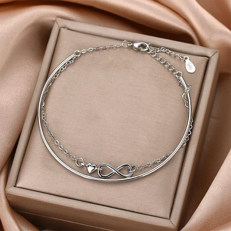 Silver Women's Double Layer Bracelet 8 Words Adjustable