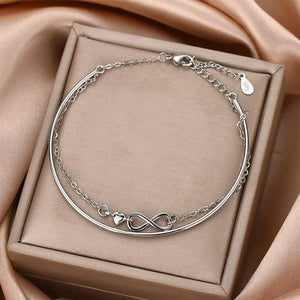 Silver Women's Double Layer Bracelet 8 Words Adjustable