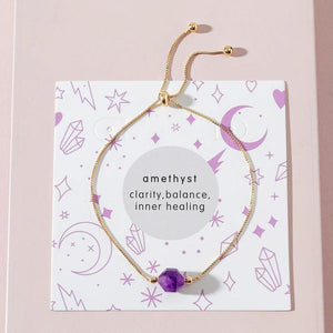 Purple Stone Charm Bracelet Adjustable Amethyst Crystal Jewelry