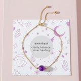 Purple Stone Charm Bracelet Adjustable Amethyst Crystal Jewelry