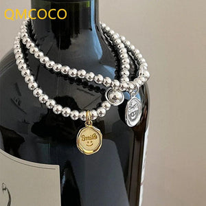 Silver Smile Pendant Bracelet for Girls Sweet Romantic Jewelry Style