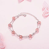 Pink Crystal Double Layer Bead Charm Bracelet for Women Wedding Jewelry