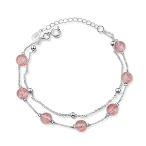 Pink Crystal Double Layer Bead Charm Bracelet for Women Wedding Jewelry