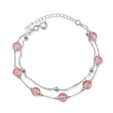 Pink Crystal Double Layer Bead Charm Bracelet for Women Wedding Jewelry
