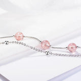 Pink Crystal Double Layer Bead Charm Bracelet for Women Wedding Jewelry