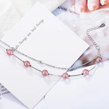 Pink Crystal Double Layer Bead Charm Bracelet for Women Wedding Jewelry
