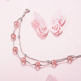 Pink Crystal Double Layer Bead Charm Bracelet for Women Wedding Jewelry