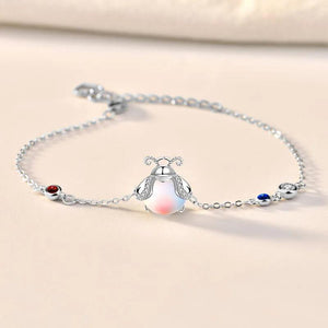 Silver Moonstone Insect Charm Bracelet Women Girls Party Jewelry