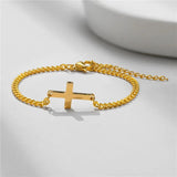 Silver Stainless Steel Cuban Chain Cross Bracelet for Women