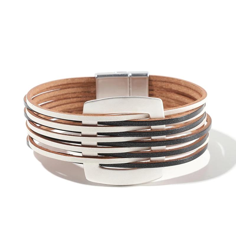 Leather Wrist Cuff Wrap Bracelet With Megnet Clasp - Lady Girl Birthday Gift