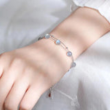 Double Layer Chain Grey Moonstone Round Bead Charm Bracelet