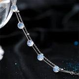 Double Layer Chain Grey Moonstone Round Bead Charm Bracelet