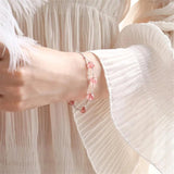 Double Layer Chain Grey Moonstone Round Bead Charm Bracelet