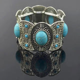 Tibetan Silver Red Rhinestone Elastic Bracelets Tribal Indian Party Jewelry