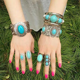 Tibetan Silver Red Rhinestone Elastic Bracelets Tribal Indian Party Jewelry