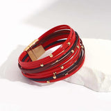 Red Leather Bracelet with Pearls and Charms