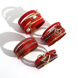 Red Leather Bracelet with Pearls and Charms