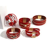Red Leather Bracelet with Pearls and Charms