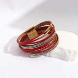 Red Leather Bracelet with Pearls and Charms