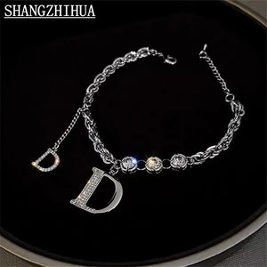 Zircon D Letter Pendant Bracelet Classic Jewelry Woman Party Accessories