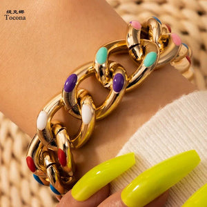 Colorful Dripping Oil Bracelet for Women Big Chain Adjustable Jewelry