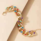 Colorful Dripping Oil Bracelet for Women Big Chain Adjustable Jewelry