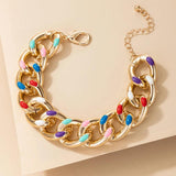 Colorful Dripping Oil Bracelet for Women Big Chain Adjustable Jewelry