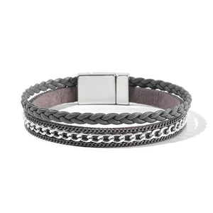 Women Multi-Layer Leather Wrap Bracelet Gray Wristband Braided Rope Cuff Bangle