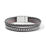 Women Multi-Layer Leather Wrap Bracelet Gray Wristband Braided Rope Cuff Bangle