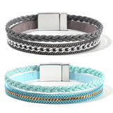 Women Multi-Layer Leather Wrap Bracelet Gray Wristband Braided Rope Cuff Bangle