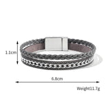 Women Multi-Layer Leather Wrap Bracelet Gray Wristband Braided Rope Cuff Bangle