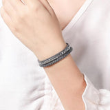 Women Multi-Layer Leather Wrap Bracelet Gray Wristband Braided Rope Cuff Bangle