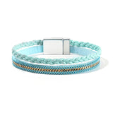 Women Multi-Layer Leather Wrap Bracelet Gray Wristband Braided Rope Cuff Bangle
