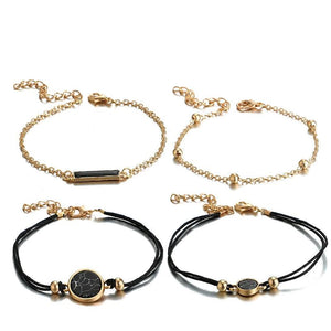4pcs Crystal Stone Chain Bracelets Women Adjustable Rope Bead Alloy Metal