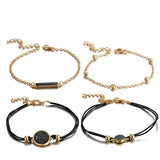 4pcs Crystal Stone Chain Bracelets Women Adjustable Rope Bead Alloy Metal