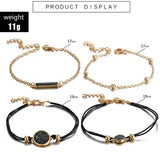 4pcs Crystal Stone Chain Bracelets Women Adjustable Rope Bead Alloy Metal