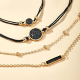 4pcs Crystal Stone Chain Bracelets Women Adjustable Rope Bead Alloy Metal