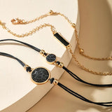 4pcs Crystal Stone Chain Bracelets Women Adjustable Rope Bead Alloy Metal