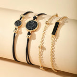 4pcs Crystal Stone Chain Bracelets Women Adjustable Rope Bead Alloy Metal
