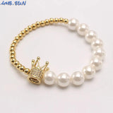 Shell Pearl Crown Pendant Bracelet for Women Girls