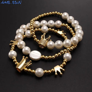 Shell Pearl Crown Pendant Bracelet for Women Girls